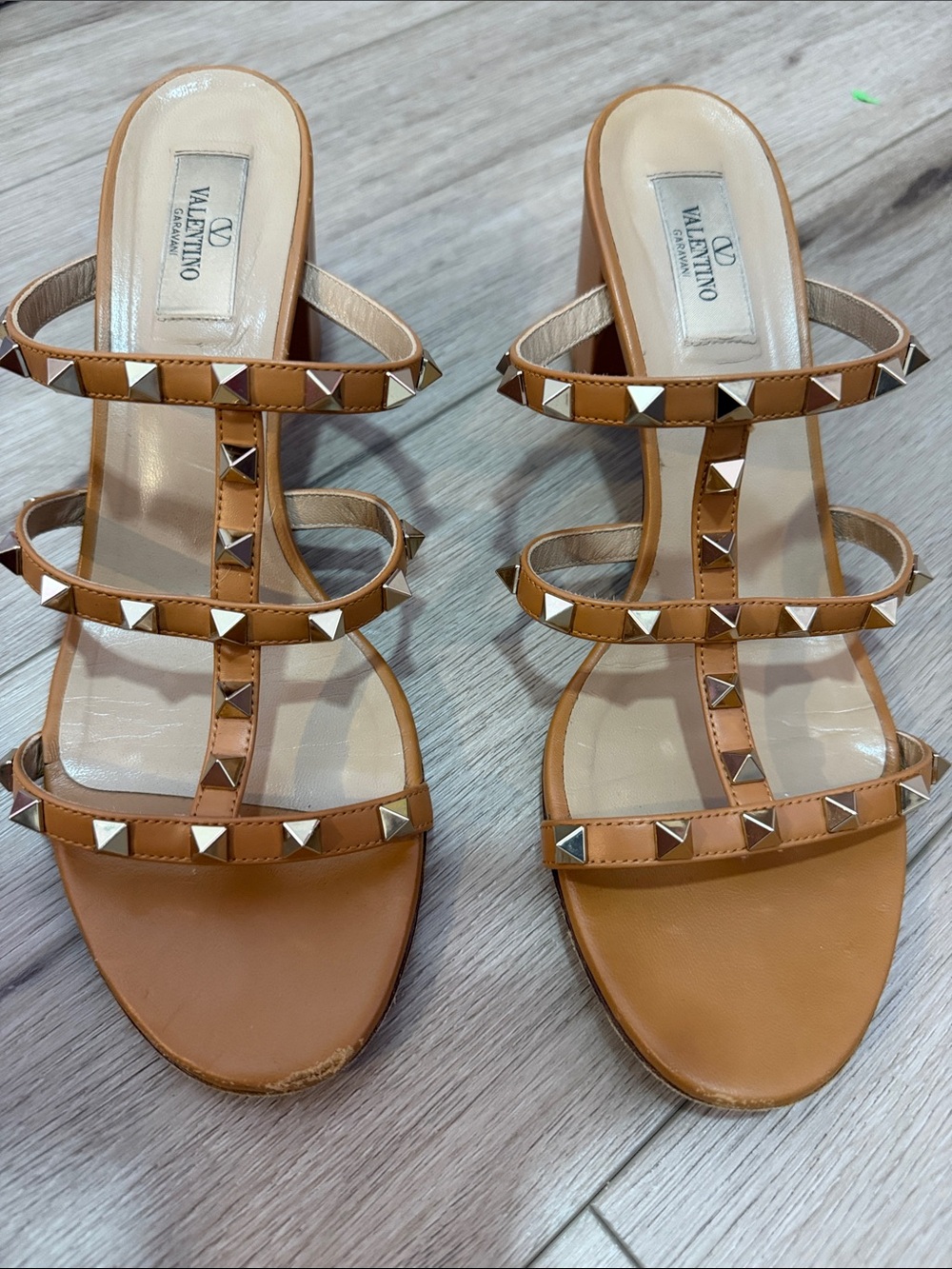 Valentino Garavani Rockstud Caged 60mm Slide Sandals Brown Size 41